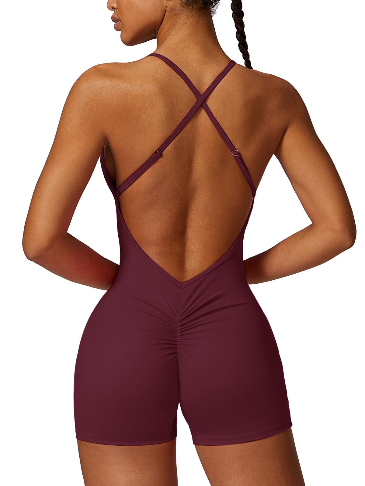 ECUPPER Overol de entrenamiento sin espalda para mujer, sin mangas, de una pieza, con control de abdomen, pantalones cortos para yoga
