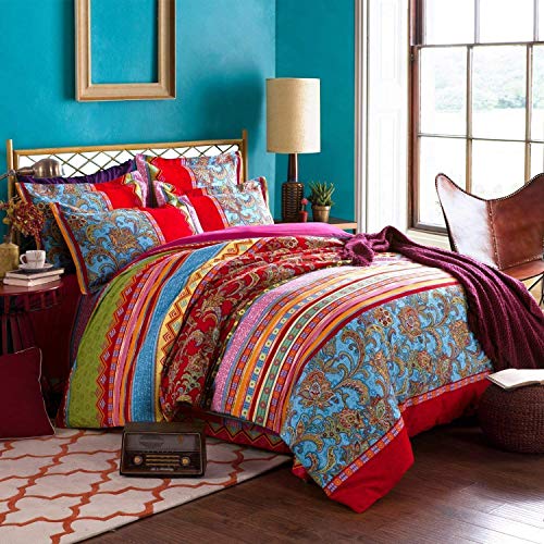 LELVA Boho Style Bedding Set Bohemian Ethnic Style Bedding Set Boho Duvet Cover Set Camel Pattern Bedding Set Queen/King 4pcs (1, Queen)