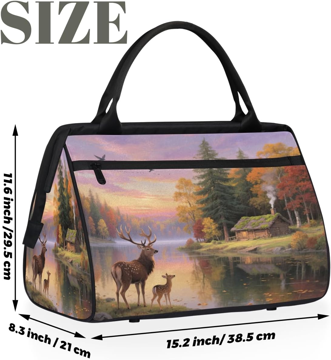 Travel Gym Bag - Lake Deer Art Large Capacity Tote for Men Women - Shoulder Weekender Bag for Travel Yoga School - Mommy Hospital for Labor Delivery