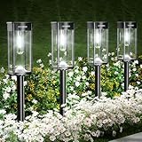 NEWMESSI Solar Pathway Lights for Outside, 6 Pack Solar Garden Lights Outdoor Waterproof IP65, Bright Pathway Lights Solar Powered Classic Square Ddesign for Walkway/Driveway (Cold White)