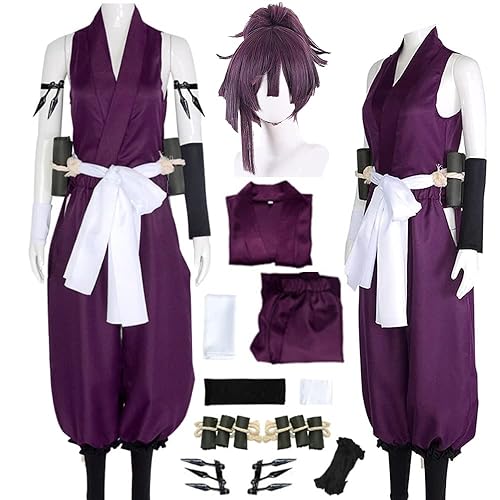 AIUKAKP Jigokuraku Yuzuriha Cosplay Costume Outfit Hell Paradise Cosplay Jigokuraku Costume Uniform Purple Wig Halloween - Purple(w) - Large