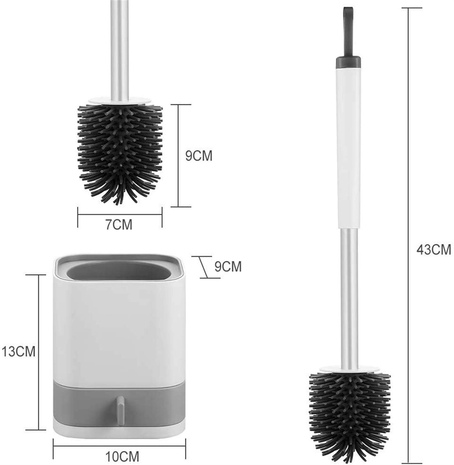 Escobillero de pared Cepillo de baño y conjuntos de soporte Conjunto de cepillo de limpieza de silicona Mango largo Limpieza de inodoro Cepillo de limpieza de silicona de pie Conjunto de cepillo de li