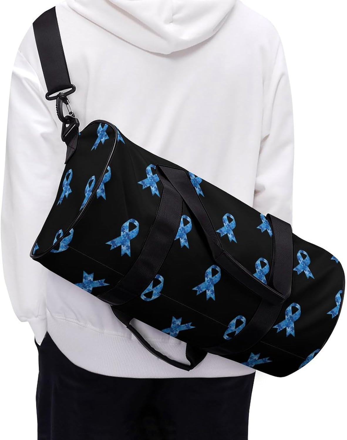 Blue Awareness Ribbon Print Gym Sport Bag Travel Duffel Bags Weekender Carry on Tote Bags for Women Men