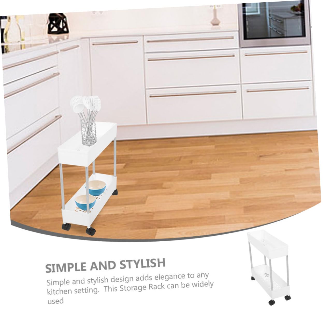 Carrello Multiuso a 3 Livelli Bianco in Plastica e Ferro, Ruote, Salvaspazio, per Bagno e Lavanderia, Scaffale Mobile
