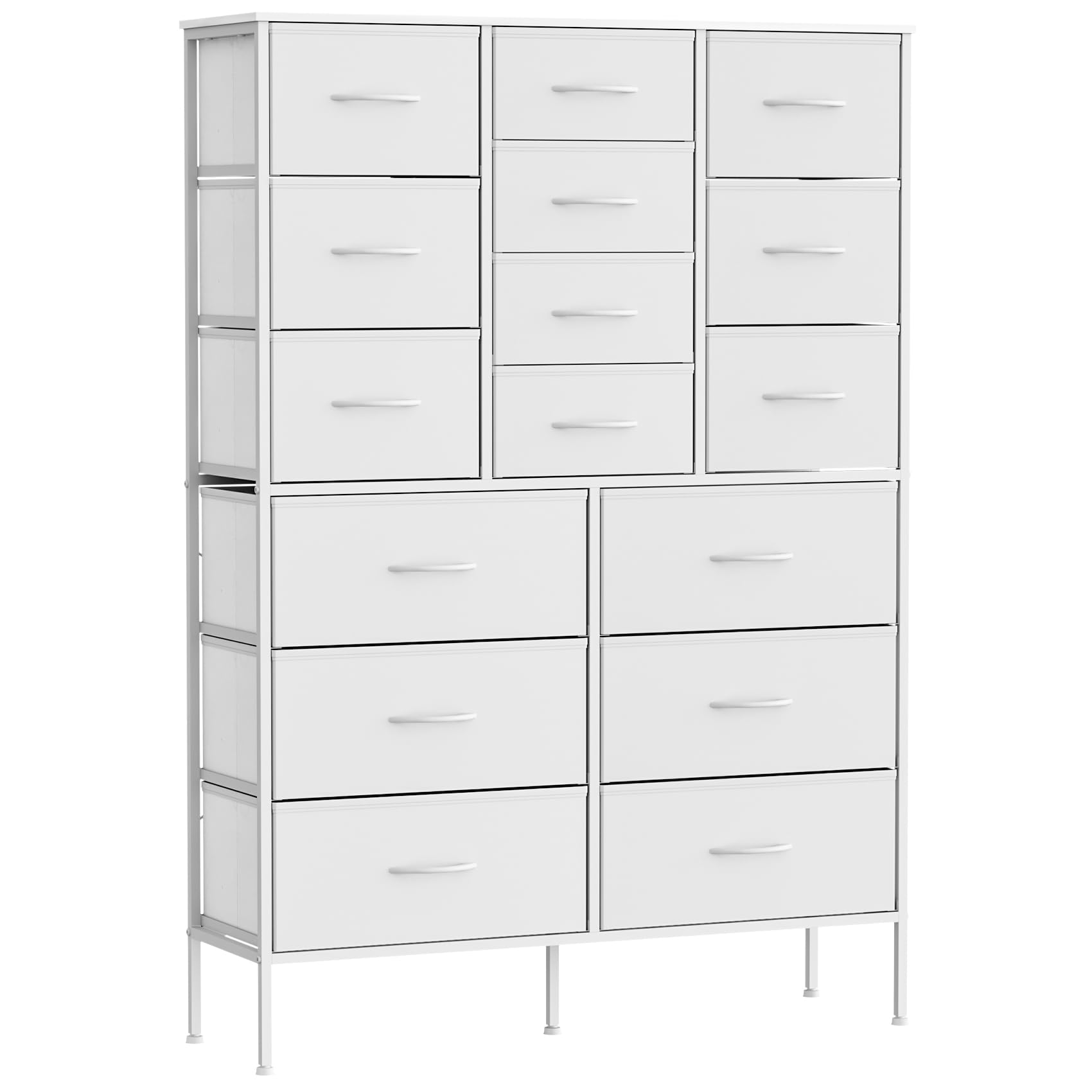 GoaHi 16-Drawer Fabric Chest of Drawers, Tall Storage Unit 100x30x142.5cm, Bedroom Dresser with Anti-Tip Device & Adjustable Feet, for Living Room, Hallway, Home Office, White