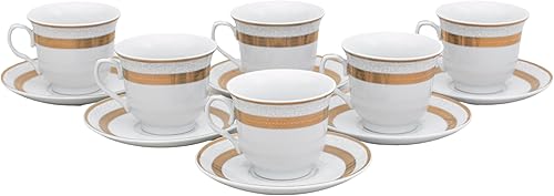Miniatura 8 de Juego de té rosa vintage, 12 piezas, elegante diseño blanco y floral, platillos de 5.5 pulgadas, tazas de porcelana de 6.5 onzas, para té negro o
