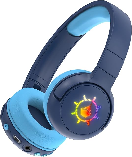 ChenFec Kids Wireless Headphones for kids gifts LED Light Up Foldable bluetooth headphones wireless over ear headphones with mic and volume control for Online Learning/Travel/Laptop/PC/Smartphones