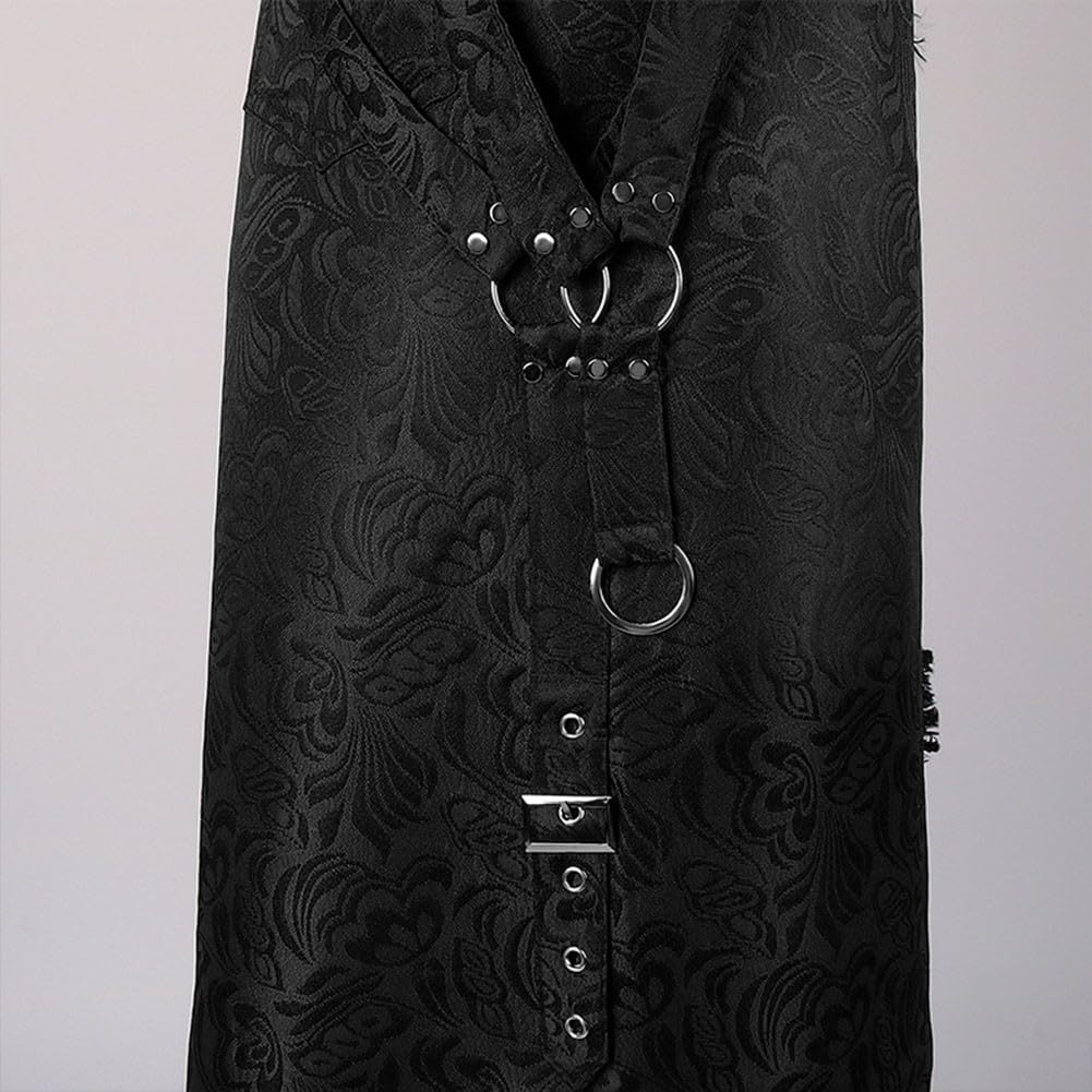 Jacquard Steampunk - Media falda escocesa medieval gótica para hombre, falda escocesa con frente abierto (XL, negro)