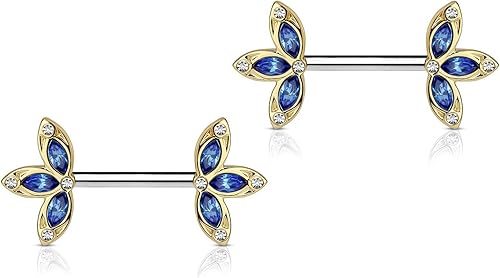 Forbidden Body Jewelry Juego de mancuernas de acero quirúrgico 14G y oro chapado en IP de 0.59 pulgadas de circonita cúbica