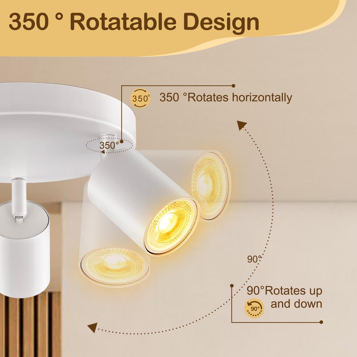 Wiseworld 4 Light Track Lighting Fixtures for Ceiling LED White Spot Lights Indoor Round Chassis GU10 Base Lamp Rotatable Modern Ceiling Spotlight for Bedroom Kitchen Hallway (Bulb Not Included)