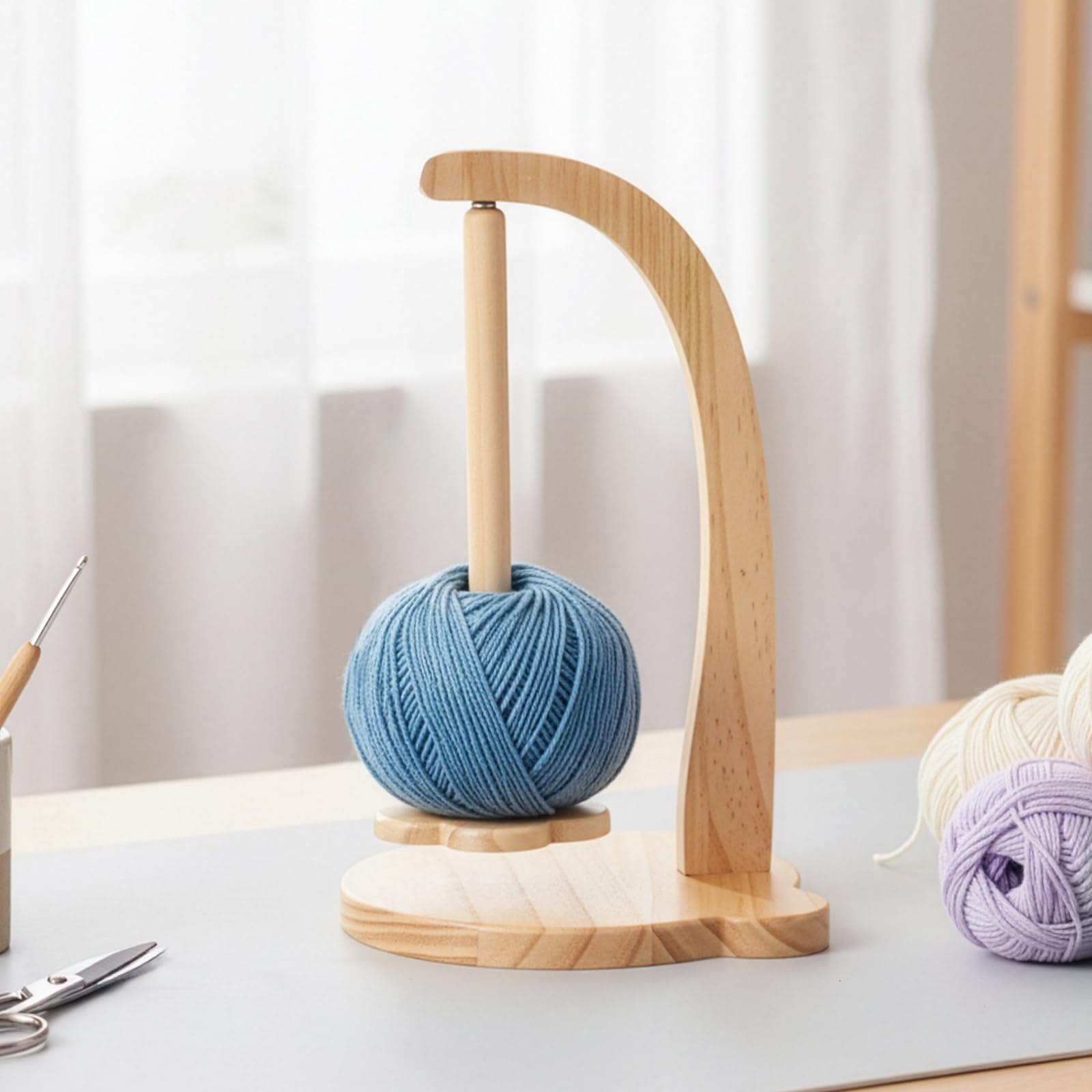 Sunnynest Natural Wood Color Single Axis Wool Unwinder, Rotating Magnetic Wooden Wool Ball Holder, Yarn Roll Holder, Wool Unwinder Wool Holder For Crochet And Knitting Accessories, (Natural Wood Color Single Axis)