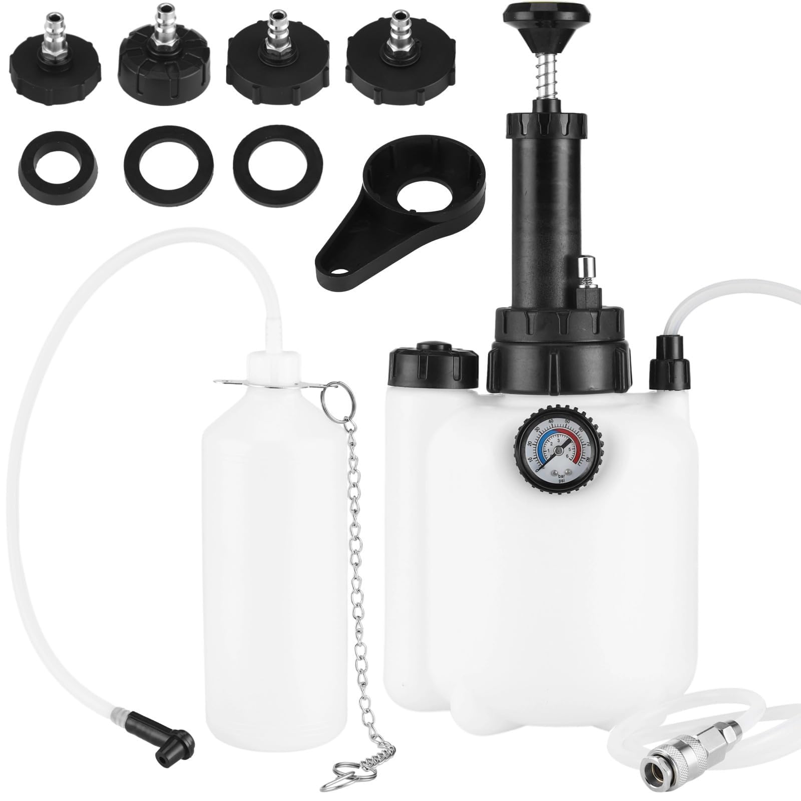 Set completo di manutenzione dei freni con 4 adattatori e pompe per vuoto per sostituzione rapida e semplice del fluido spurgo da una persona singola