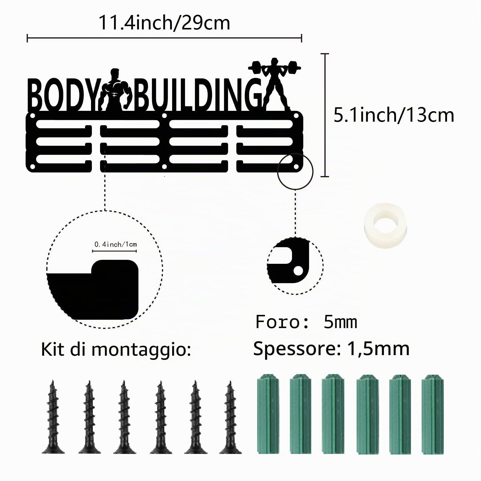 CREATCABIN Espositore Medaglie Body Building Porta Medaglie Sportive Nastri Gara Organizer 12 Gancio 3 File Piccolo Supporto Parete in Metallo Contenere 40+ medaglie Atleti 29x13cm