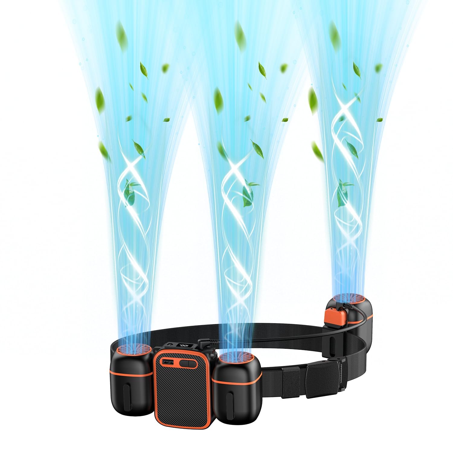 Ventilador de cintura portátil 2025 con ventiladores pequeños dobles para viento 10 veces fuerte y amplia área de enfriamiento, batería de 10000 mAh, más de 30 horas de tiempo de trabajo