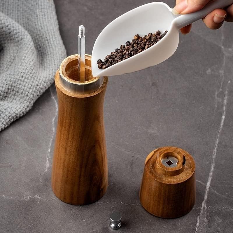6/8/10 Inch Wooden Pepper Grinder Set with Wood Holder Manual Salt and Pepper Mills Spice Shaker Grinder Kitchen BBQ Tools (Size : Small)