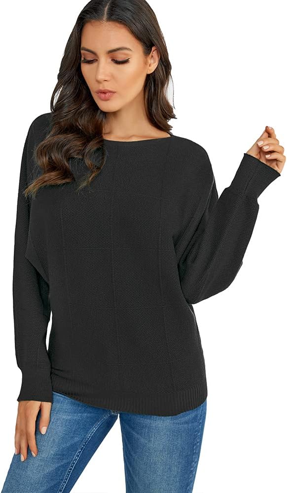 Ckikiou Spring Fall Boat Neck Batwing Soft Knitted Sweater for Women Casual Loose Dolman Sleeve Ribbed Pullover Top - Image 2