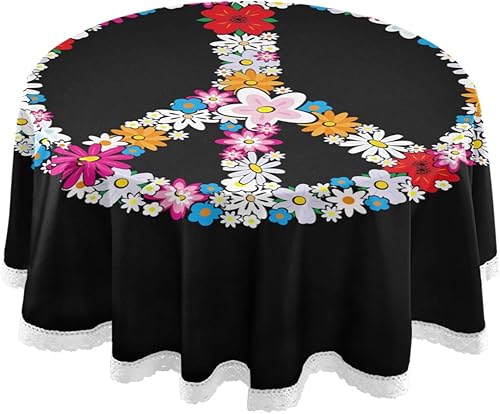 Miniatura 13 de Decoración de mesa para fiesta Gunge negro notas musicales, mantel redondo de poliéster musical retro, mantel redondo de encaje blanco de 60 Notas