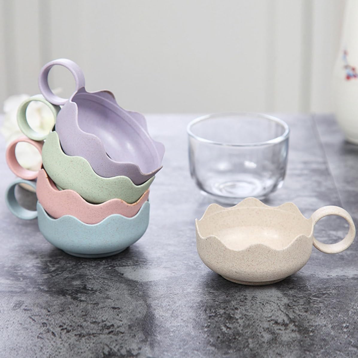 Kichvoe 4pcs Heat-proof Glass Mugs with Handle for Drinking, Thickened round Cups with Smooth Rim, Handy Design for Home Beverage Use and Tea Random Color