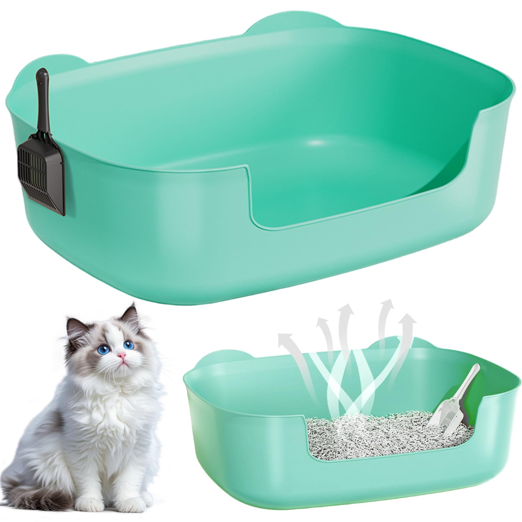 Caja de arena de cara alta de plástico de 16x11x6 pulgadas para gatitos y conejos