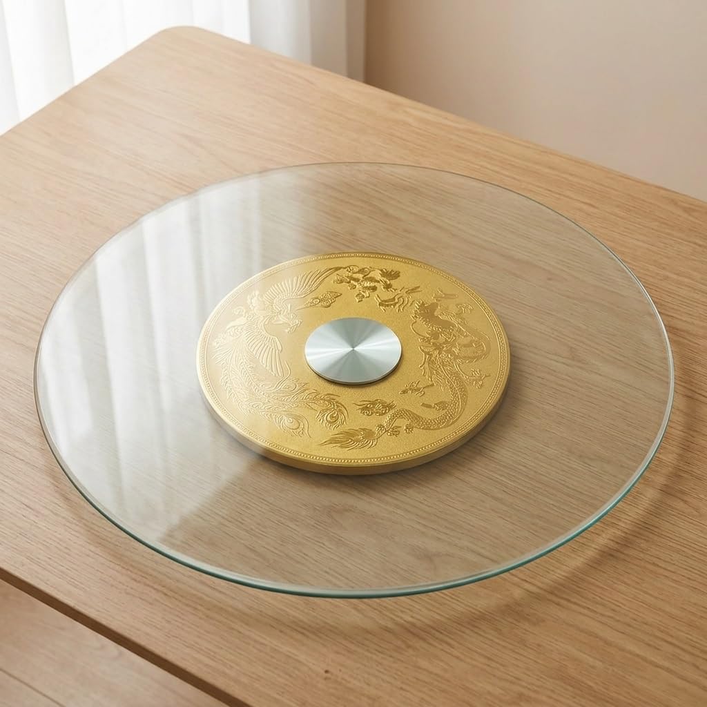 Szklany gramofon na stół jadalny, cicha taca obrotowa 360° do organizacji kuchni i na imprezę