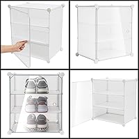 Vista 5 de DNYSYSJ Organizador de zapatos, 12 niveles, apilable, 72 pares de zapatos de plástico blanco con cubiertas, cajas de zapatos transparentes