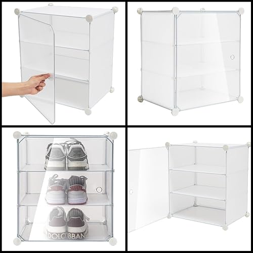 Miniatura 5 de DNYSYSJ Organizador de zapatos, 12 niveles, apilable, 72 pares de zapatos de plástico blanco con cubiertas, cajas de zapatos transparentes
