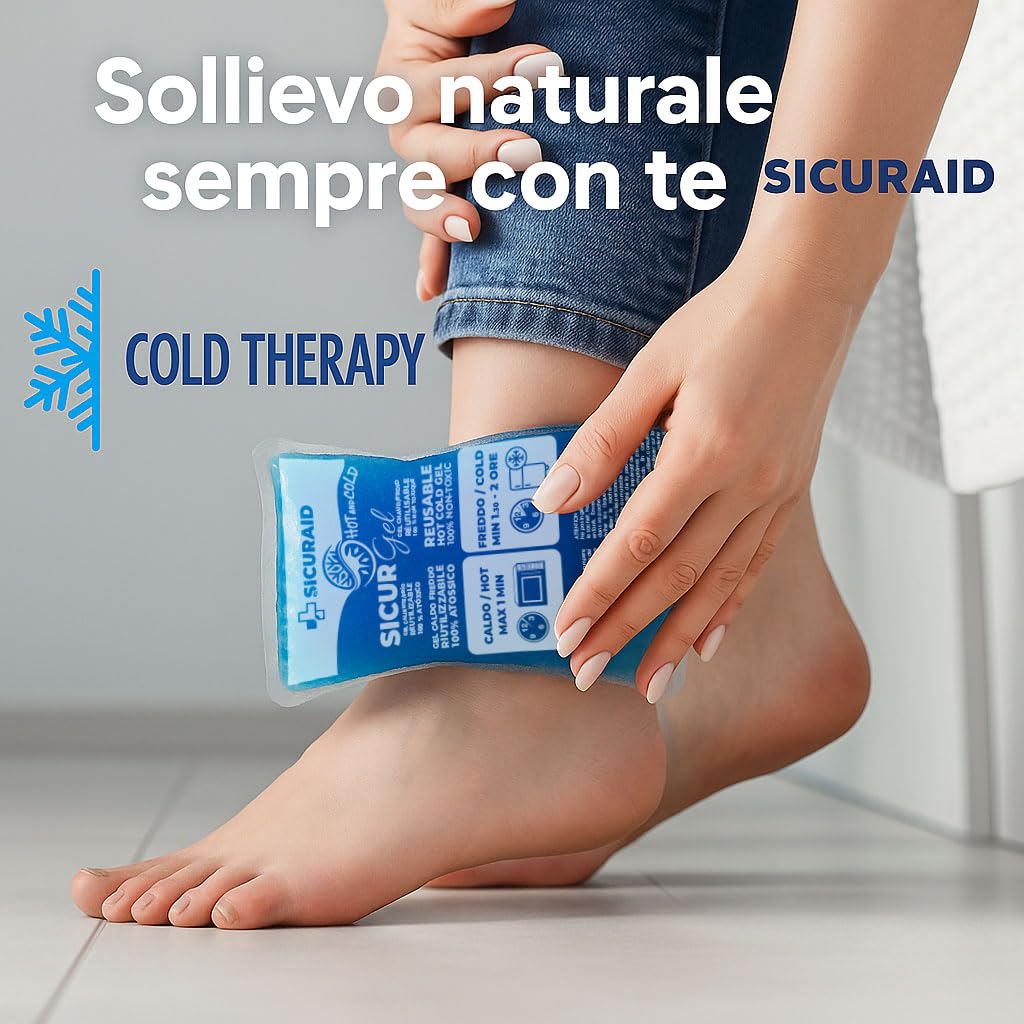 SicurAid Gel Caldo Freddo Riutilizzabile | Ghiaccio Gel Made in Italy per Dolori Muscolari, Contusioni, Gonfiori e Infiammazioni | Impacco Termico Corpo Multiuso – 1 Pezzo (11x26 cm)