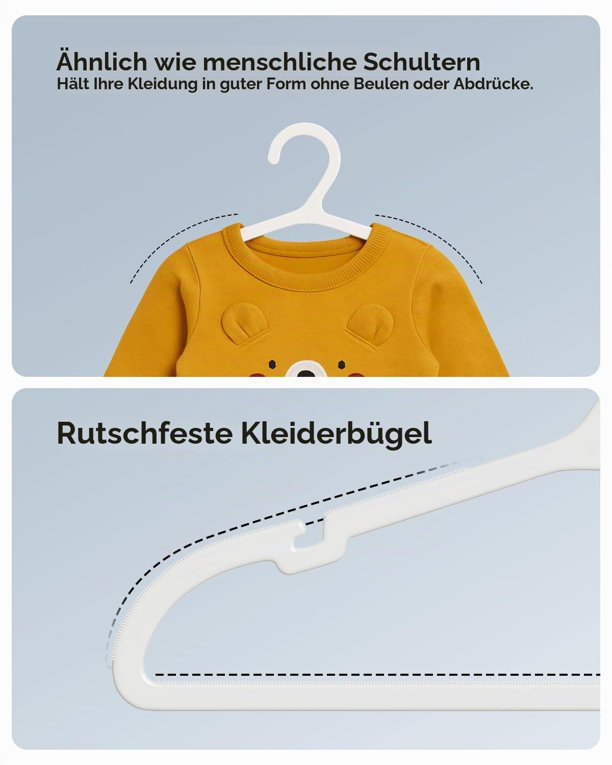 ABHENG 100 Stück Kinder-Kleiderbügel aus Kunststoff, Platzsparend Baby Bügel, Rutschfester Kinderkleiderbügel, Ultra-Schlanke, Premium-Qualität, 35B x 17,5H cm, Weiß, APY07100W