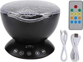Ocean Wave Projector,LED Ocean Wave Projector with Mini Speaker 2M USB Cable Colorful Projection Lamp Support TF Card and 3.5mm Port,7 Projection Modes,4 Kinds of Hypnotic Music (Black)
