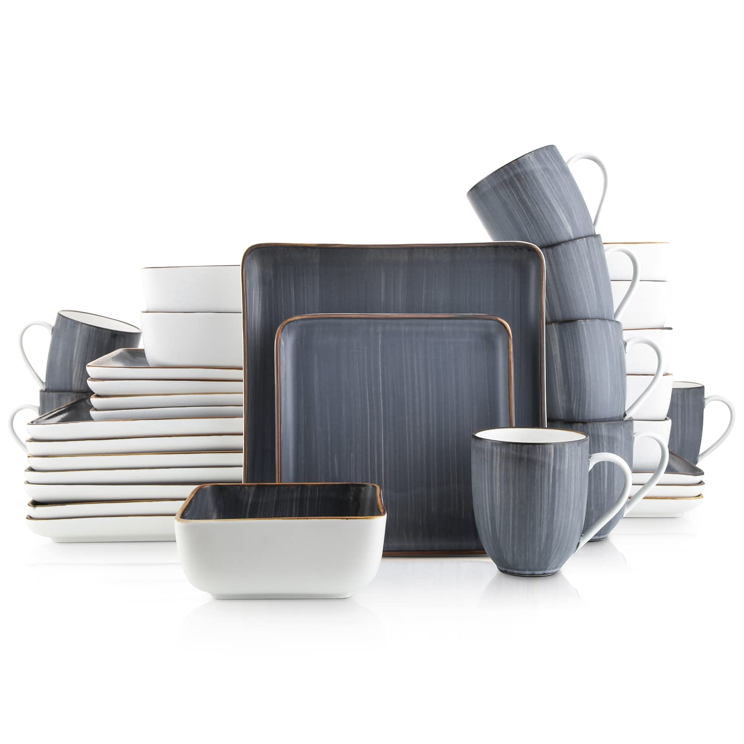 Amazon.com | Stone lain Brushed Square Porcelain Dinnerware Set, 32-Piece  Service for 8, Gray: Dinnerware Sets