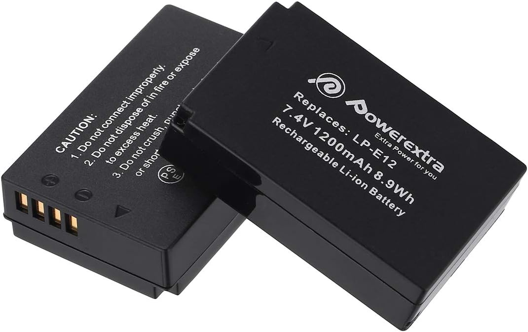 Powerextra 2pcs Replacement LP-E12 Battery,Compatible with Canon EOS M100, Rebel SL1, EOS 100D, EOS M, EOS M2, EOS M10 Mirrorless Digital Camera,1200mAh