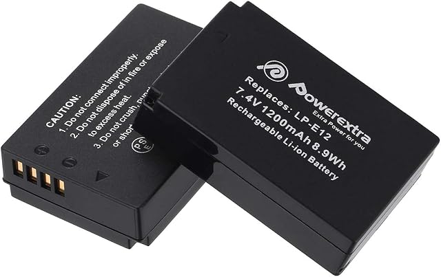 Powerextra 2pcs Replacement LP-E12 Battery,Compatible with Canon EOS M100, Rebel SL1, EOS 100D, EOS M, EOS M2, EOS M10 Mirrorless Digital Camera,1200mAh