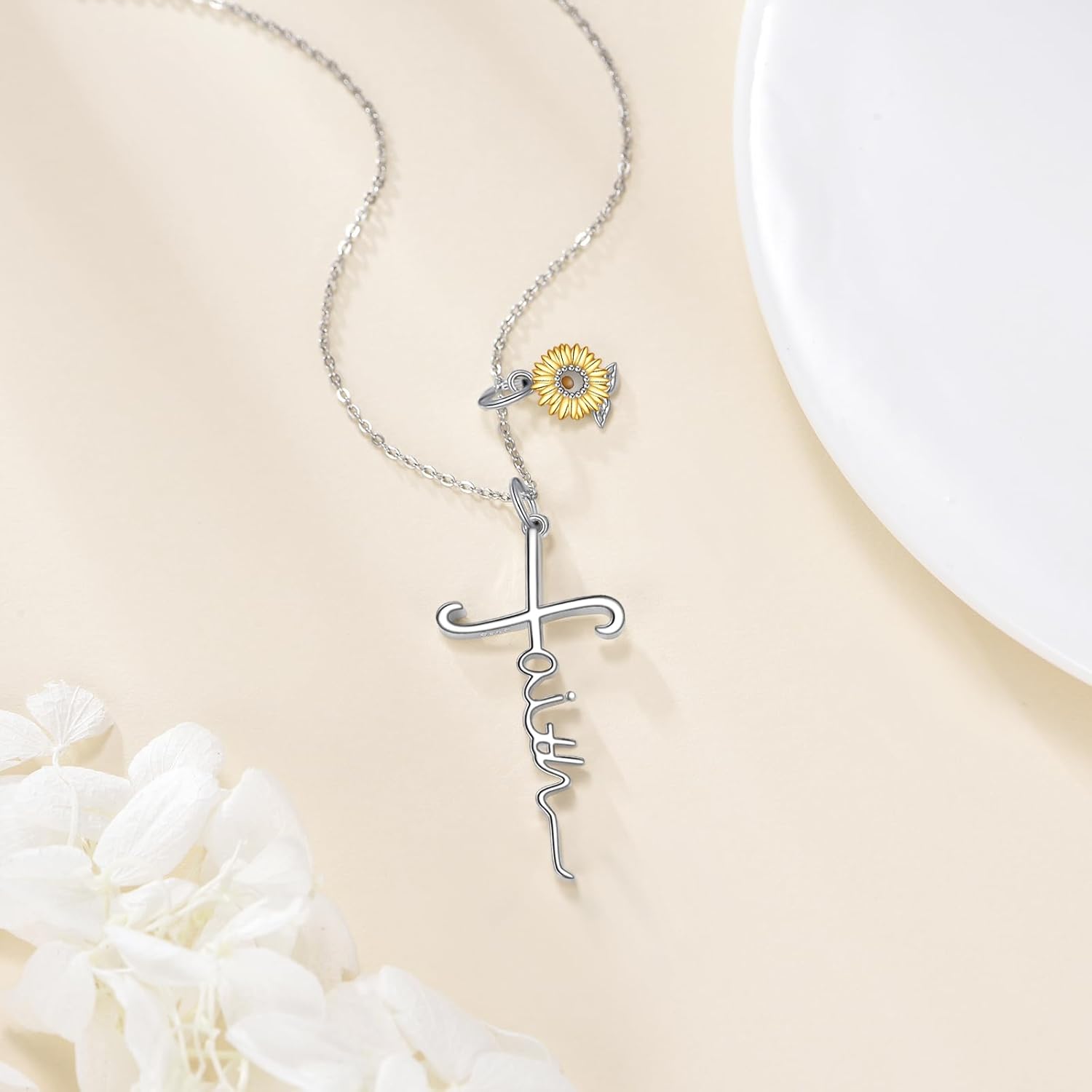 Faith Cross Necklace For Women Birthstone Sterling Silver with Simulated Birthstone Cross Jewelry Christian Gifts - Image 8