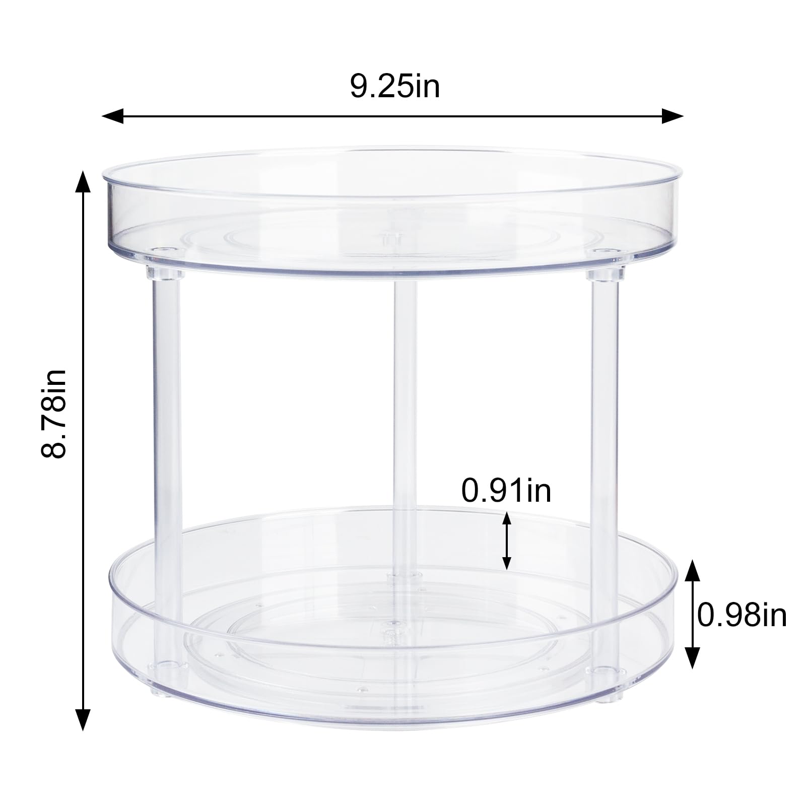 2 Tier Clear Lazy Susan Turntable Organizer, 360 Rotating Makeup Organizer for Vanity, Spining Bathroom Organizer for Skincare, Perfume, Spice Rack Organizer for Cabinet, Kitchen, Pantry - 9.25 Inch