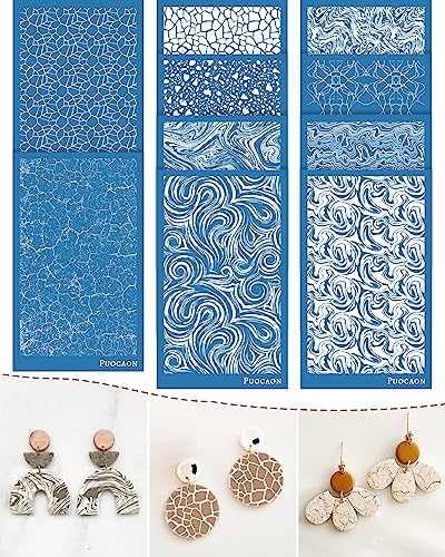 Puocaon Clay Silk Screen Stencil - 10 Pcs Marble Pattern Reusable for Polymer Clay Jewelry Making Terrazzo Fluid Trendy Tools Earrings