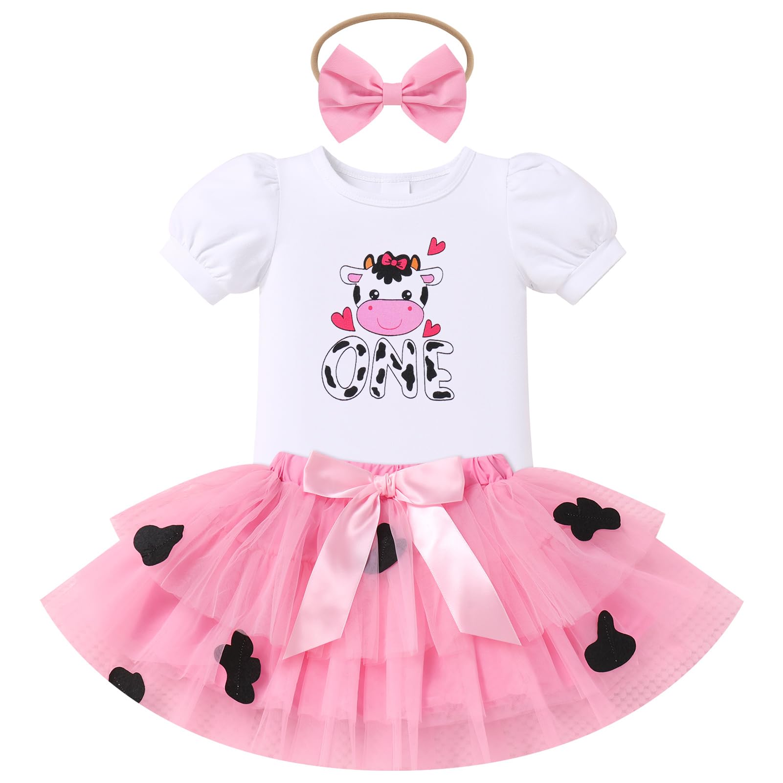 FYMNSI Baby Mädchen 1. Geburtstag Kuchen Smash Outfit Kurzarm Strampler Tutu Rock Stirnband 3-teiliges Set