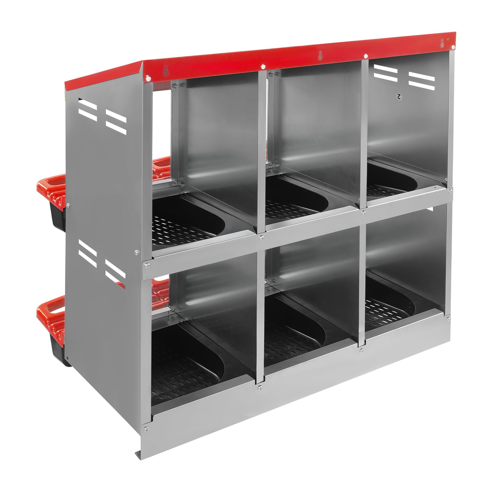 Nido de colocación para gallinas montado en la pared | nido de rodadura para gallinas | nido de pollo | 6 compartimentos nido de pollo para gallinas, patos y otras aves de corral, rojo, 81 x 52 x 79