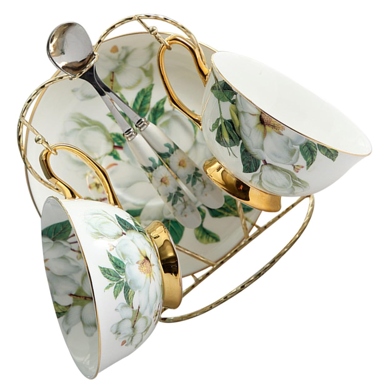 Toyvian Set Tazzine da Caffè in Porcellana con Decoro Dorato, Design Ergonomico, Facile da Pulire, Completo di Piattino e Cucchiaino per Tè e Caffè