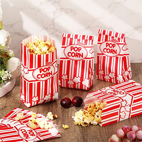 Image of Potchen 300 Pcs Popcorn Paper Bags Disposable Grease Resistant Striped Popcorn Container for Movie Night Carnival Party Theater(Red,1 oz)