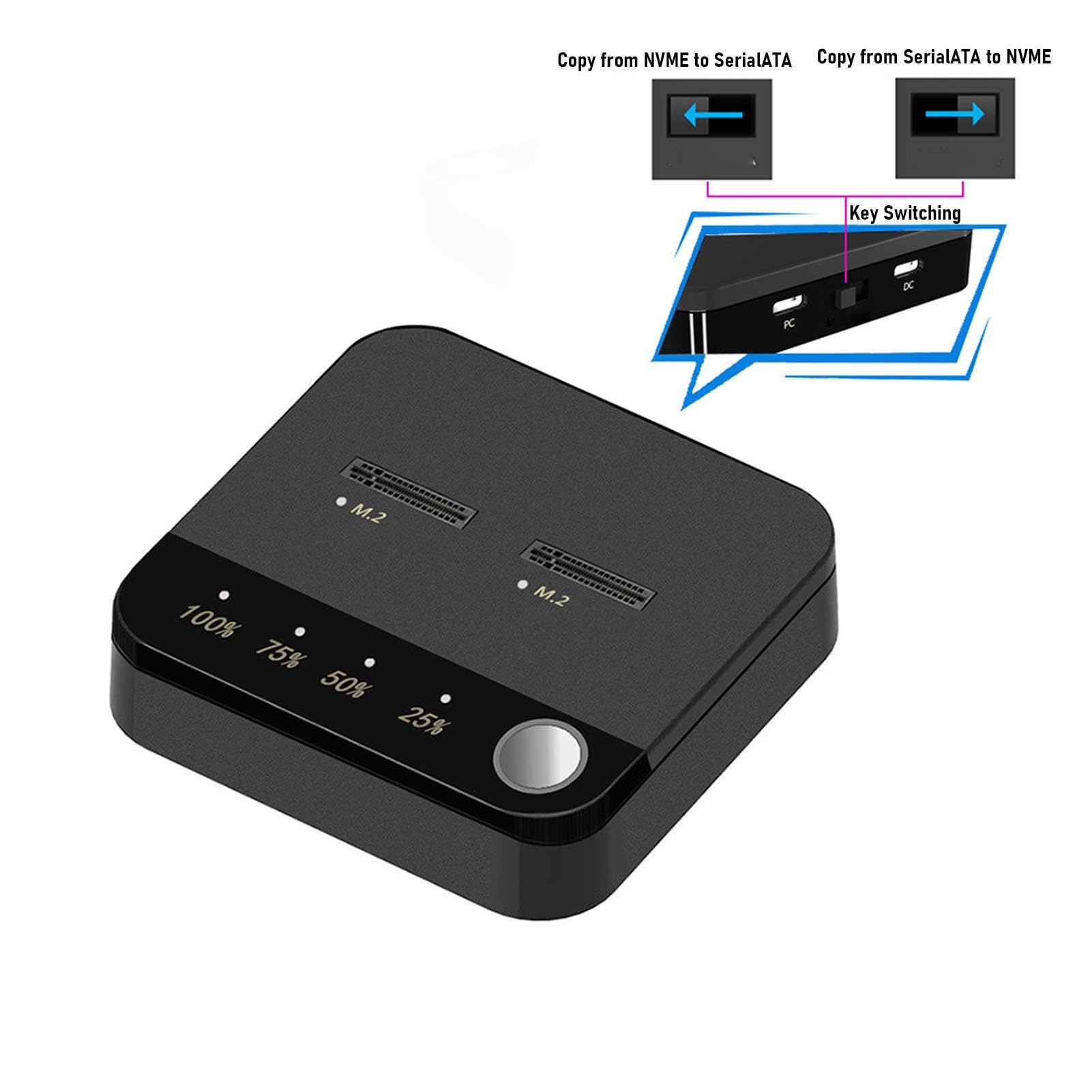 GOWENIC Duplicador de Disco Duro M.2 Función de Clonación sin Conexión para Fotógrafos y Creadores de Contenido Caja de Almacenamiento Negra USB C de Doble Bahía