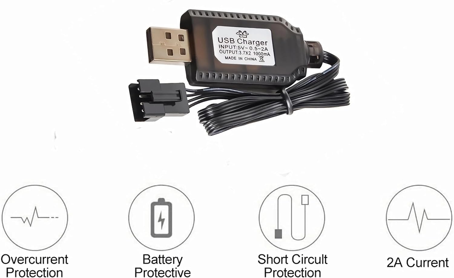 4 Pezzi Caricabatterie USB Universale Per Batterie LiPo 7.4V 2S - 4PIN SM-4P - Compatibile Con Auto/Drone/Barca RC - Protezione Sovraccarico Indicatore Di Carica Nero