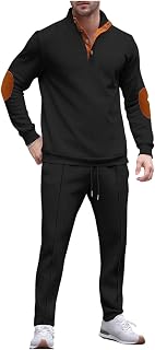 Mens Track Suits 2 Piece Set Waffle Western Style Quarter Button Sweatshirt and Pants Athletic Gym Activewear Sweatsuit