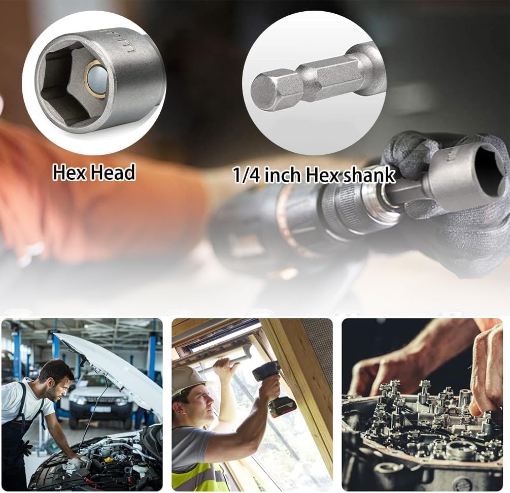26Pcs Metric Deep and Magnetic Impact Nut Driver Set, 6mm to 19mm 1/4 inch Drill Bit Hex Socket Set, Impact Driver Nut Runner Setter, Deep Reach for Long Bolts, No Dropping Nuts Removal Tool