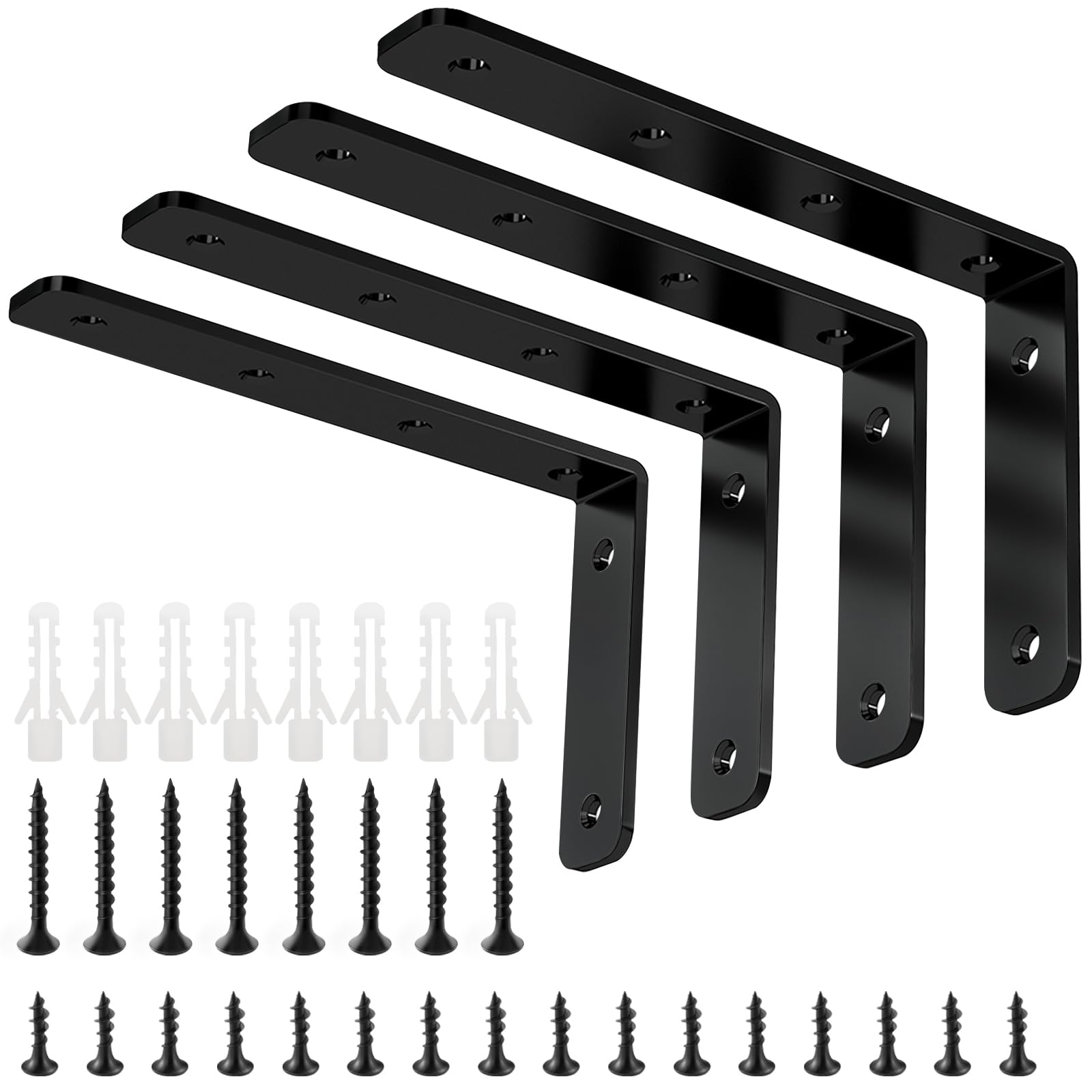 YUMORE L Bracket, 5" x 3" Max Load: 35lb/15KG Heavy Duty Stainless Steel Solid Shelf Support Corner Brace Joint Right Angle Bracket, Pack of 4, Black