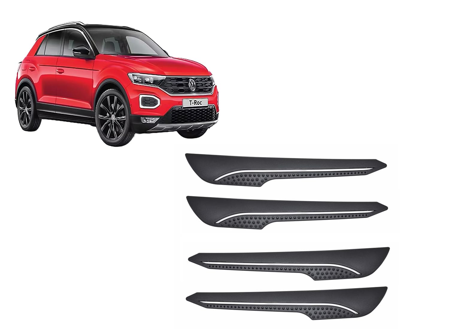 Car Accessories - Car Bumper Guard Scratch Protector Compatible with Volkswagen T-ROC Accessories All - Durable & Flexible Design Crome (Set of 4 Pieces)