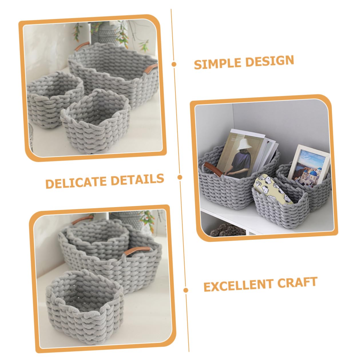 POPETPOP Cesta Tejida de Cuerda de Algodón, Juego de 1, Asa | Cuero, Estilo Nórdico Simple y Versátil, para Hogar y Cosméticos, Almacenamiento Práctico y Seguro