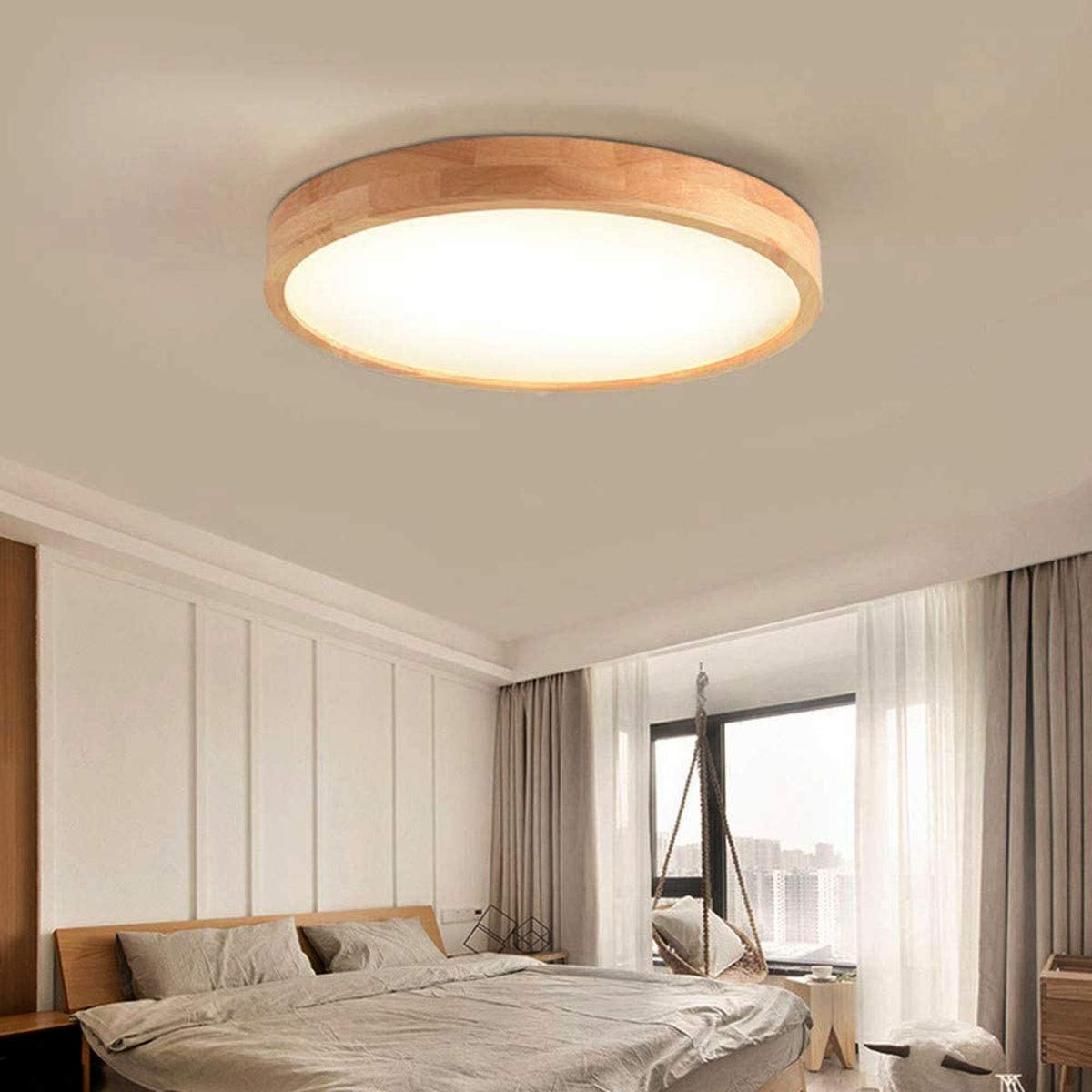 Plafón LED De Madera Redondo Plafón Empotrado Φ40CM 25W 2000LM Regulable Con mando a distancia 3000K-6000K, Plafón LED para Baño, Utilizado En Dormitorios, Cocinas, Salas De Estar, Pasillos