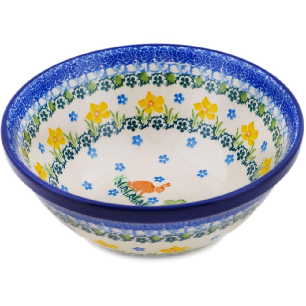 Authentic Polish Pottery Bowl 6-inch in Happy Hares Design Handmade in Boles?awiec Poland by Ceramika Artystyczna + Certificate of Authenticity