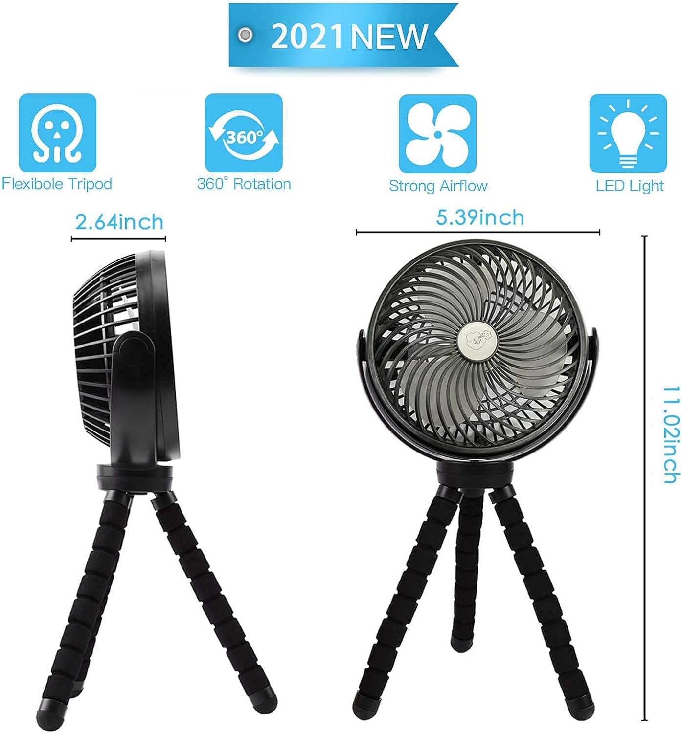 Battery Operated Stroller Fan, Clip On Fan for Baby Stroller, Flexible Tripod USB Personal Fan, Portable Golf Cart Fan with 12PCS LED for Crib Bike Car Seat Treadmill Camping Gym, 3 Speeds, Rotatable : Baby