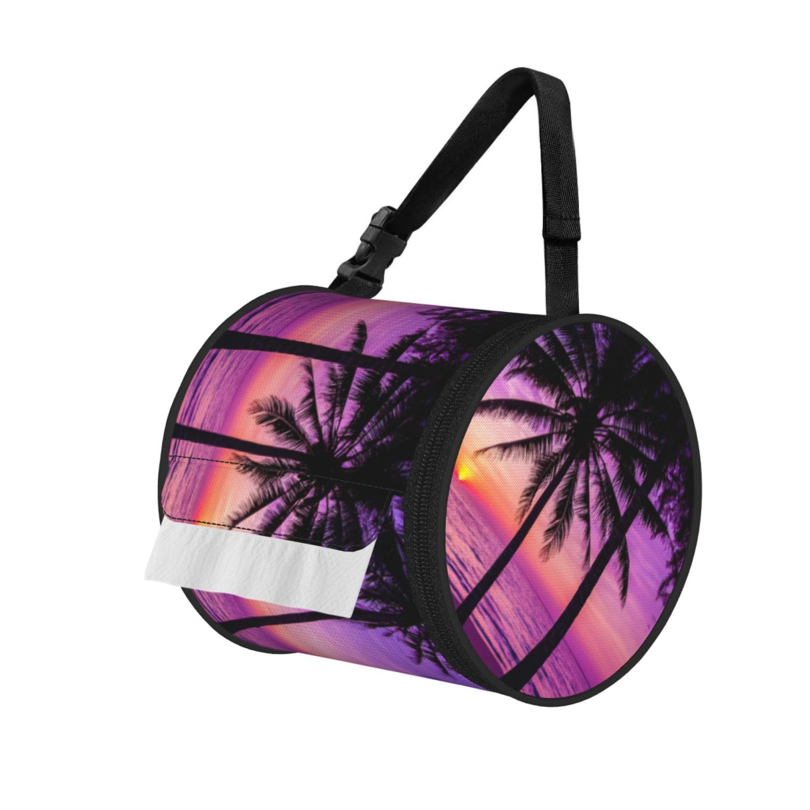 Palm Trees at Sunset Printed Hanging Tissue Organizer, Smooth Zipper Oxford Cloth Roll Holder for RV Bathroom Desk